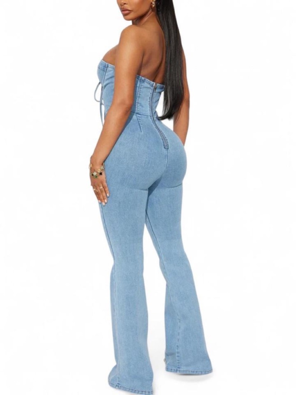 Light Wash Denim Corset Jumpsuit - Picture 2 of 3